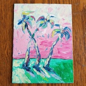 Abstract oil Painting Palms, Sunset